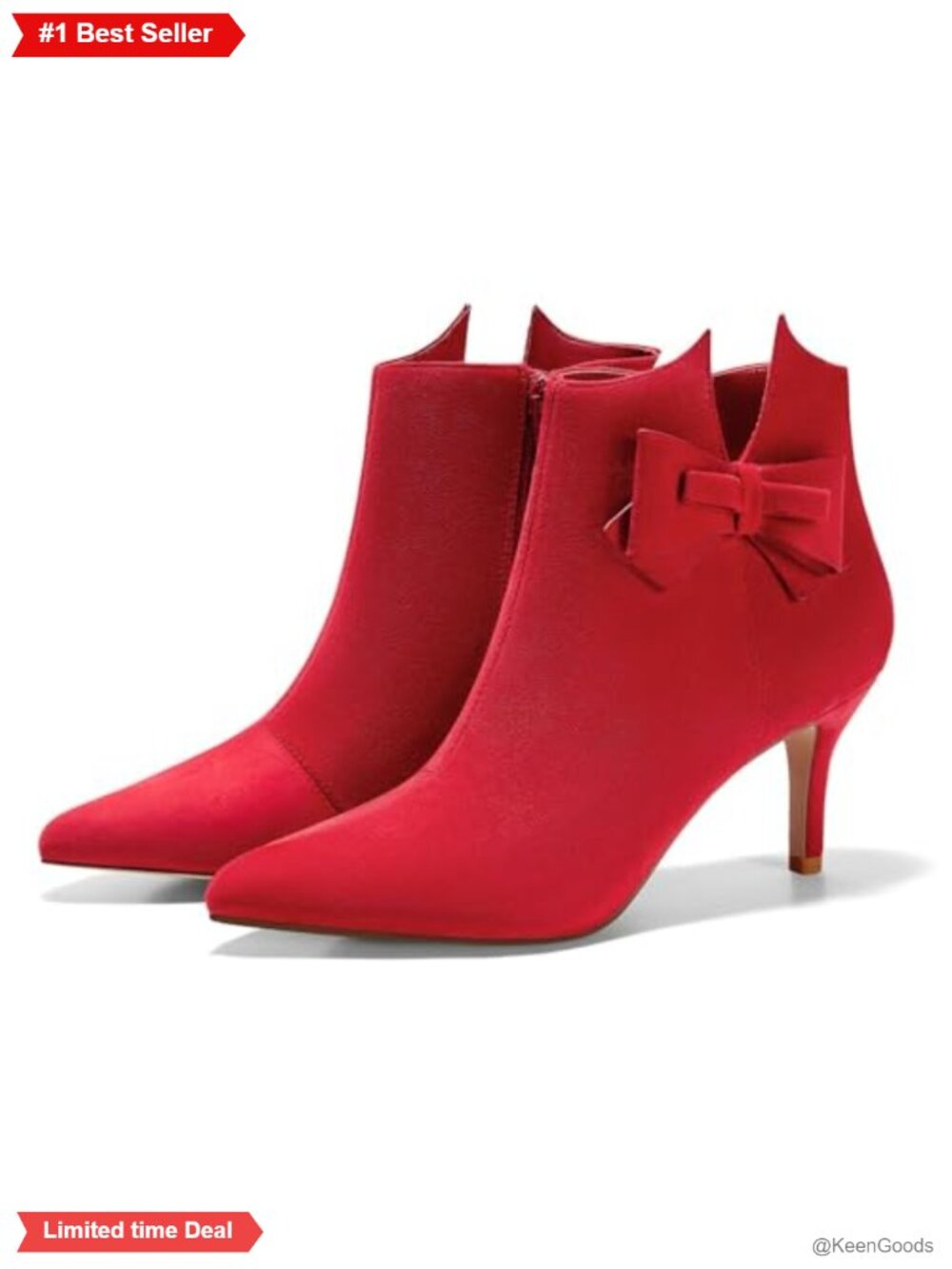 Faux Suede Pointed Toe Stiletto Ankle Boots Side Zip Bow Dress Booties